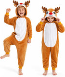 Kids Reindeer Costume for Girls & Boys - 3D Hooded Animal Jumpsuit Costume for Halloween & Christmas Party