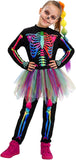 3PCS Kids Skeleton Costume, Halloween Costumes for Girls | Skeleton jumpsuit with rainbow braids and tutu skirts girls day of the dead role play outfits