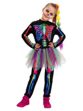 3PCS Kids Skeleton Costume, Halloween Costumes for Girls | Skeleton jumpsuit with rainbow braids and tutu skirts girls day of the dead role play outfits