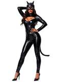 Cat Costume for Women Black Fullbody Catsuit Halloween Cosplay Deluxe Costume