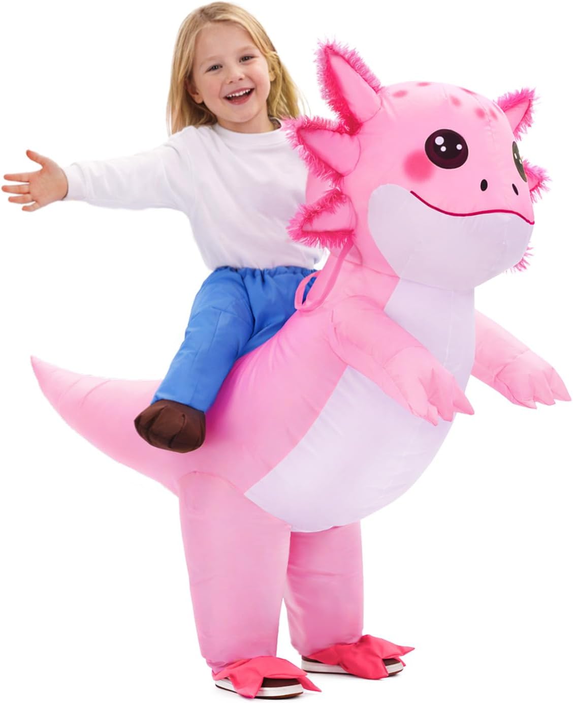 Inflatable Axolotl Costume for Kids – Funny Blow Up Ride on Costumes for Halloween & Cosplay Parties