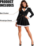 Women's Black Pinstripe Blazer Mini Dress Halloween Costume Set for Gothic Cosplay Party