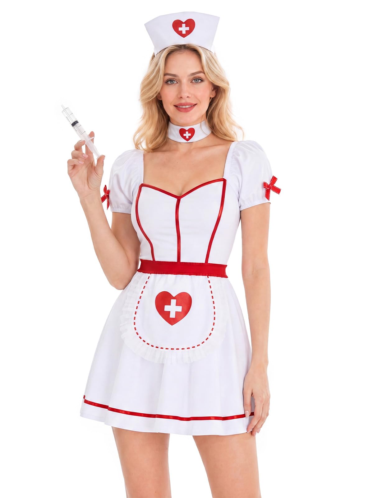 5 PCS Women's White Nurse Costume, Cute Halloween Outfit Adult