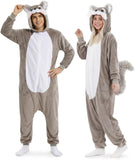 Adult Gray Squirrel Onesie Costume - 3D Hooded Animal One-Piece Pajama for Halloween Men Women