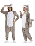 Adult Gray Squirrel Onesie Costume - 3D Hooded Animal One-Piece Pajama for Halloween Men Women