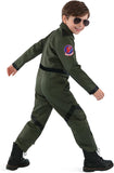 Kids Pilot Costume for Boys, Green Aviator Flight Suit Jumpsuit Halloween Costume with Sunglasses and Dog Tag