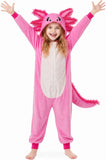 Kids Axolotl Costume for Girls & Boys - 3D Hooded Salamander Jumpsuit Costume for Halloween Party