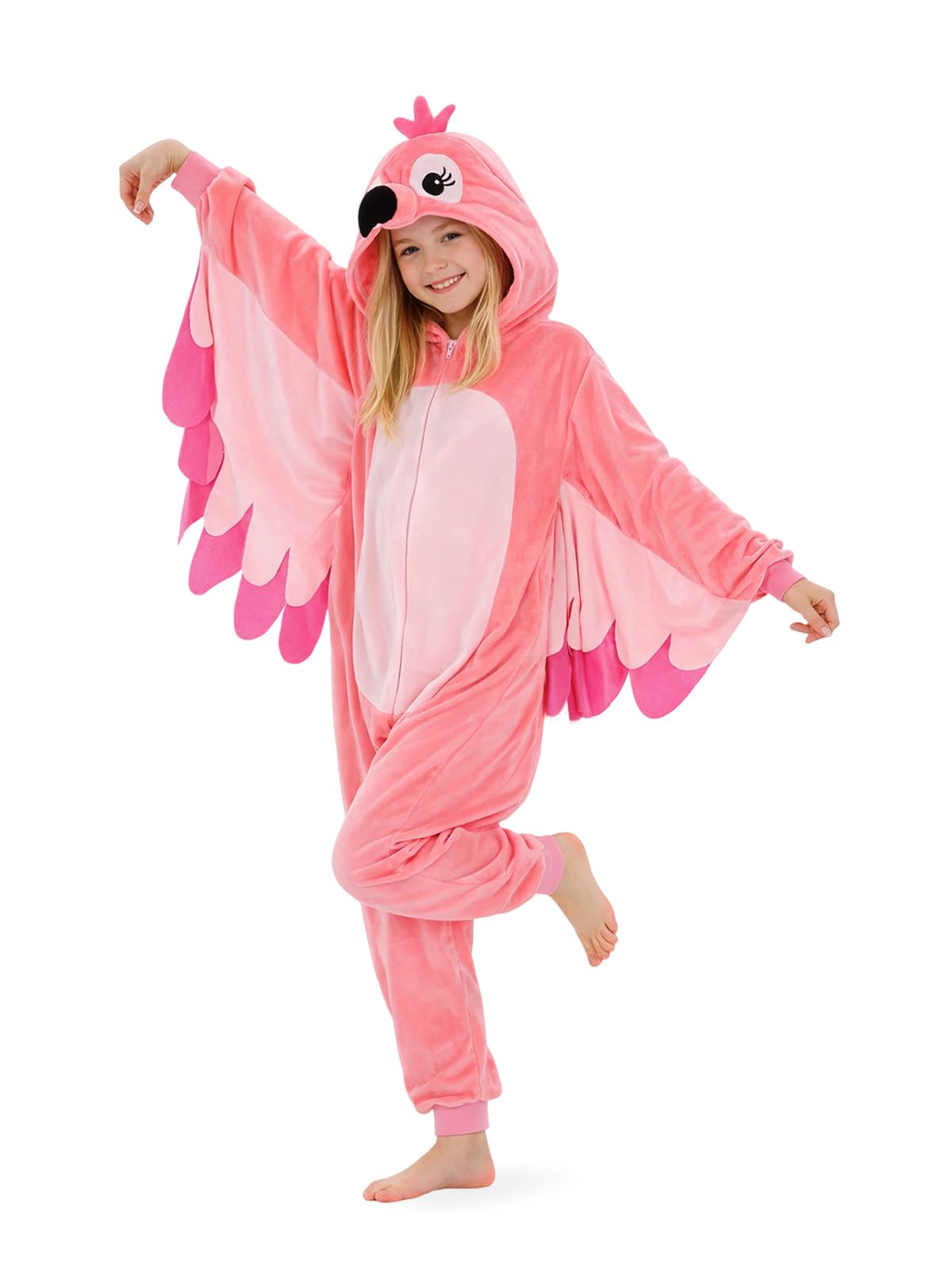 Kids Flamingo Costume for Girls & Boys - 3D Hooded Animal Jumpsuit for Halloween Party