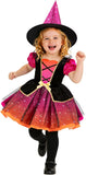 2PCS Witch Costume for Girls, Toddler Halloween Costumes | Girls flame orange purple dress up set with classic witch hat for kids toddlers party outfits