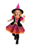 2PCS Witch Costume for Girls, Toddler Halloween Costumes | Girls flame orange purple dress up set with classic witch hat for kids toddlers party outfits