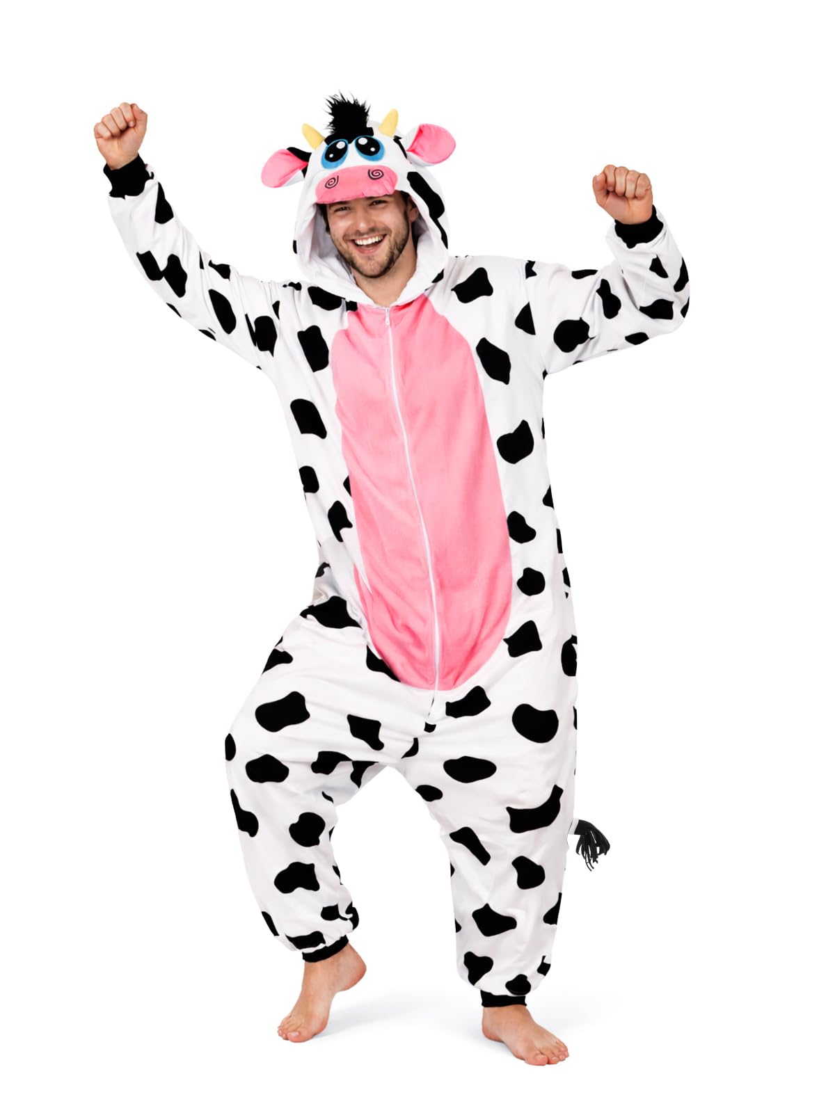 Adult Cow Onesie Costume - 3D Hooded Animal One-Piece Pajama for Halloween Men Women