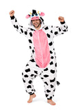 Adult Cow Onesie Costume - 3D Hooded Animal One-Piece Pajama for Halloween Men Women