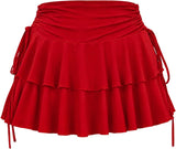 Women's Y2k Mini Ruffle Skirt with Shorts, High Waisted Tiered Layers Skort, Side Drawstrin Skater Skirt