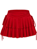 Women's Y2k Mini Ruffle Skirt with Shorts, High Waisted Tiered Layers Skort, Side Drawstrin Skater Skirt