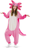 Adult Axolotl Onesie Costume - 3D Hooded Animal One-Piece Pajama for Halloween Men Women