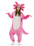 Adult Axolotl Onesie Costume - 3D Hooded Animal One-Piece Pajama for Halloween Men Women