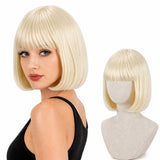 Short Blonde Bob Inward Curl Wig with Bangs for Women