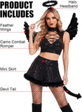 5 PCS Womens Fallen Angel Costume Set Halloween Cosplay Outfits