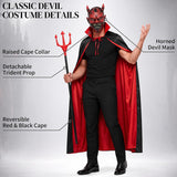 Men's Red Devil Cape Costume Set Adult Reversible Cloak with Accessories Halloween Cosplay Costume