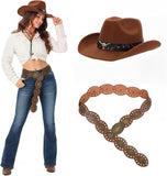Cowboy Hat and Western Belt Set for Women with Hatband