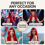 Mermaid Wavy Red Wig with Starfish Hair Clip for Women