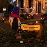 4FT Halloween Inflatable Outdoor Dog Decorations, Blow Up Dachshund with Built-in Bright LEDs, Yard Lawn Garden Party Decor