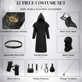 Adult Plague Doctor Costume Set for Men Renaissance Medieval Costumes with Accessories for Halloween Cosplay