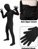 Kids Black Full Body Suit Costume, Boys Girls Faceless Bodysuit Halloween Costume