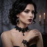 Halloween Costume Accessories Set Gothic Victorian Choker Necklace Bracelet Earrings Set for Women, Black Lace Vampire