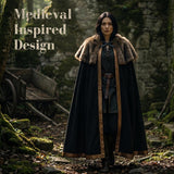 Viking Fur Cloak for Adults, Black Cape with Shoulder Trim
