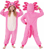 Kids Axolotl Costume for Girls & Boys - 3D Hooded Salamander Jumpsuit Costume for Halloween Party