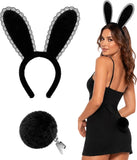 White/Brown/Black Bunny Ears Headband & Tail Costume Set