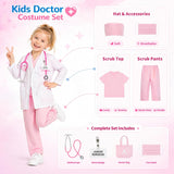 Kids Doctor Costume for Halloween – Medical Scrubs Dress Up Outfit with Lab Coat and Surgical Cap