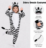 Kids Zebra Costume for Girls & Boys - 3D Hooded Animal Jumpsuit for Halloween Party