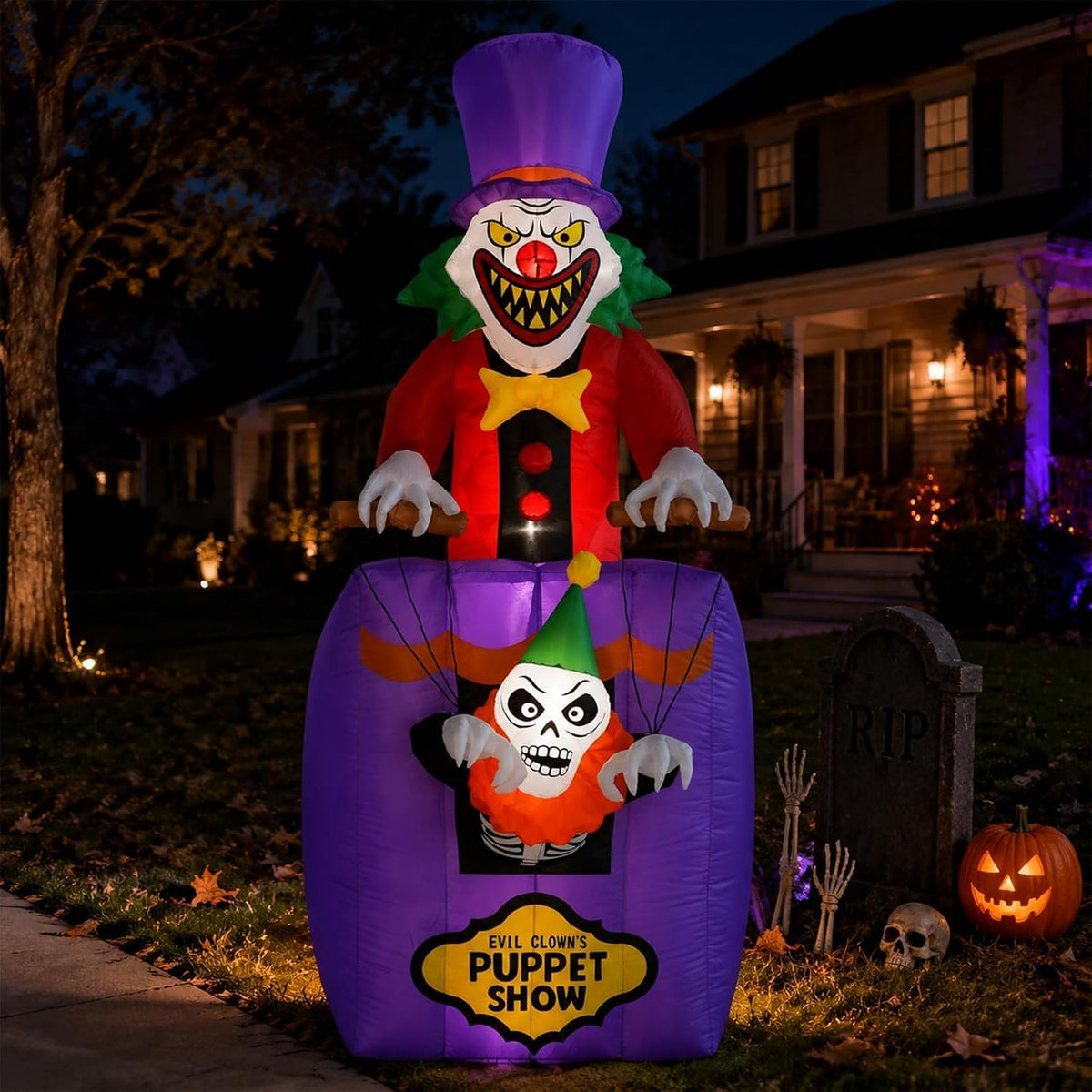 6FT Halloween Inflatable Outdoor Decorations, Blow Up Scary Clown Skeleton with Built-in Bright LEDs, Yard Lawn Garden Party Decor