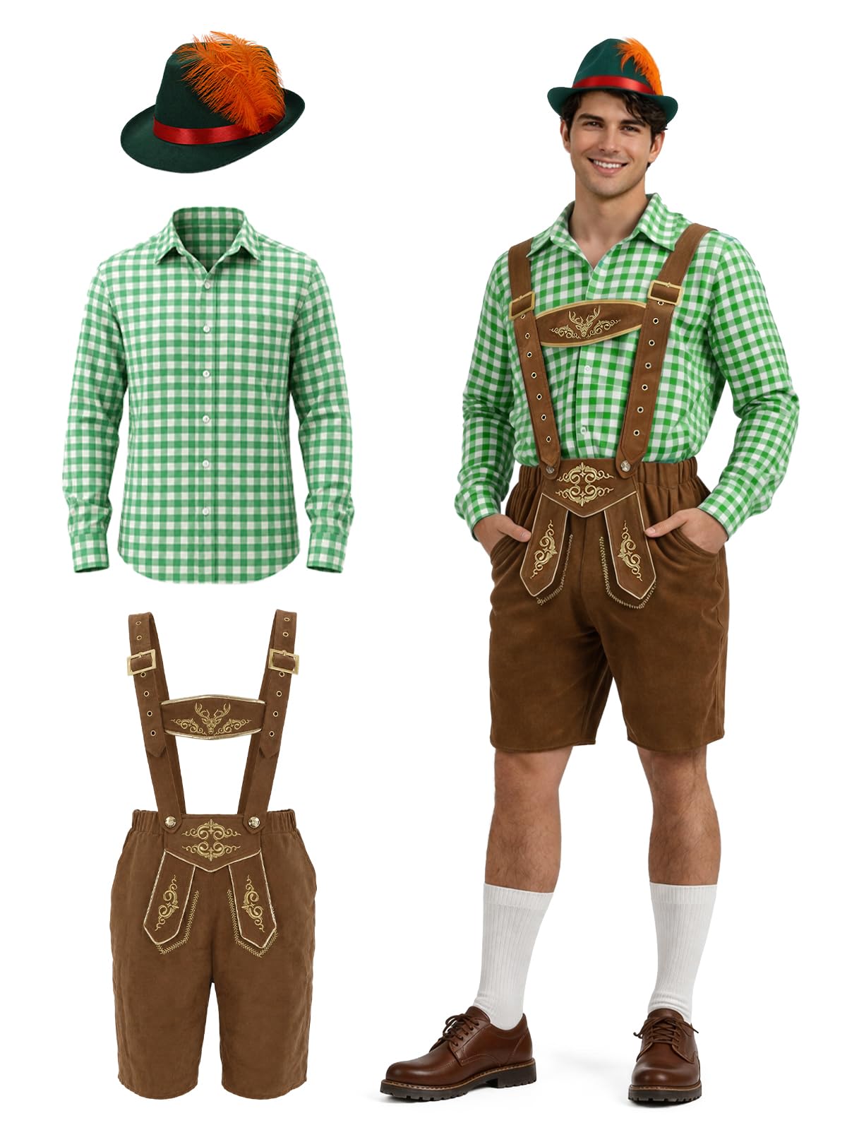 Adult Bavarian Oktoberfest Lederhosen Costume for Men German Festival Outfit for Beer Festival Halloween Party