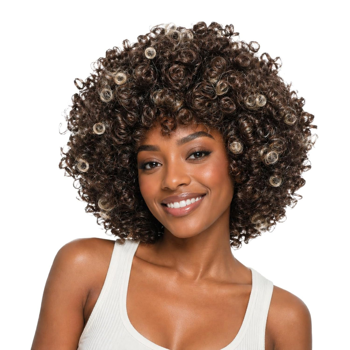 Brown Curly Afro Wig for Women 70s 80s Halloween Cosplay