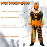 Kids Pumpkin Head Halloween Costume, Jack-o'-Lantern Jumpsuit Costume Set with Light-Up Mask for Halloween Party