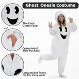 Adult Cute Ghost Onesie Costume - 3D Hooded Animal One-Piece Pajama for Halloween Men Women