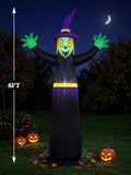 8FT Halloween Inflatable Outdoor Decorations, Blow Up Double-Sided Witch and Ghost with Built-in Bright LEDs, Yard Lawn Garden Party Decor