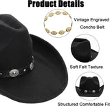 Cowboy Hat and Western Belt Set for Women with Hatband