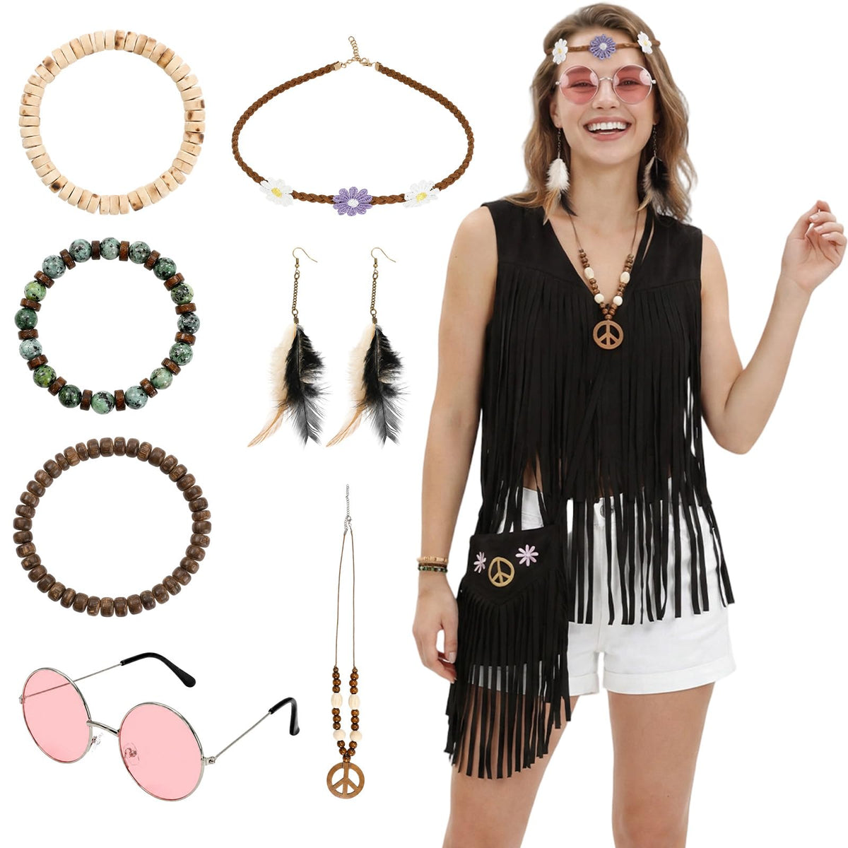 Halloween Hippie Costume Accessories Set, Brown Tassel