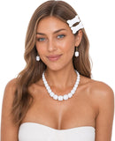 Bone Hair Clips with White Bead Necklace and Earrings Set