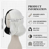 Halloween Black and White Curly Bob Witch Wig for Women