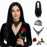 Long Black Wig Witch Costume Accessories Set for Women