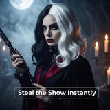 Halloween Black and White Curly Bob Witch Wig for Women