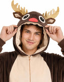 Adult Reindeer Onesie Costume - 3D Hooded Animal One-Piece Pajama for Halloween Men Women