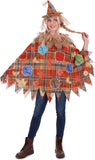 2 PCS Womens Fall Plaid Scarecrow Poncho Costume Headband Set