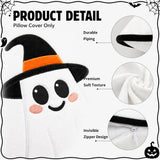 Halloween Pillow Covers 18x18 Set of 2, Witch Hat Ghost Cases