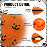 Halloween Pillow Covers 18x18 Set of 2, Orange Pumpkin Cases